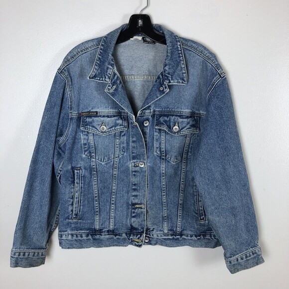 Vintage DKNY Denim Trucker Jacket Womens Small Oversized 90s Grunge Layering USA - Picture 2 of 12